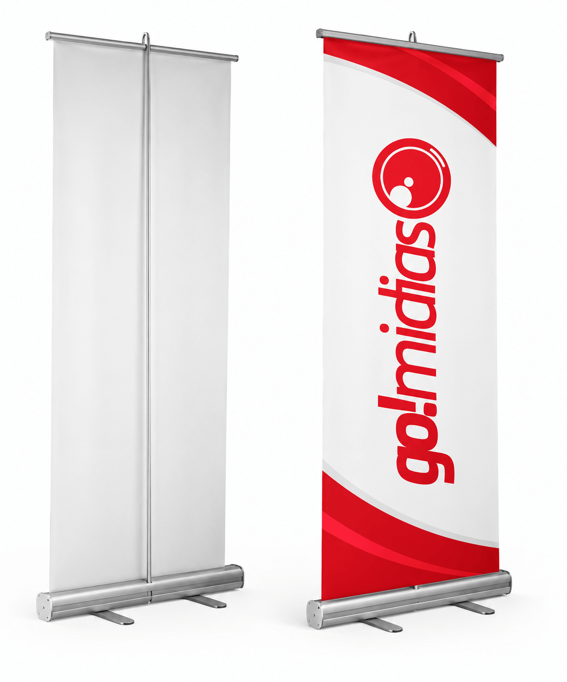 Banner Roll-Up retrátil GoMídias para divulgação em feiras e eventos